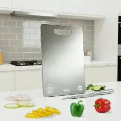 uNest Stainless Steel Chopping Board for Kitchen | 31 x 21 cm | Medium | Heavy Duty Kitchen Accessory | SS Cutting Board for Vegetables, Fruits, Meat, Fish & Dough Kneading | Built for Daily...