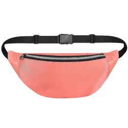 Unisex Waist Pack Travel Belt Bag, Adjustable Nylon Zip Pouch (Peach Pink)