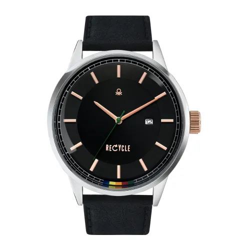 Image of United Colors of Benetton Mens 44 mm Black Dial Vegan Strap Analogue Watch - UWUCG0101