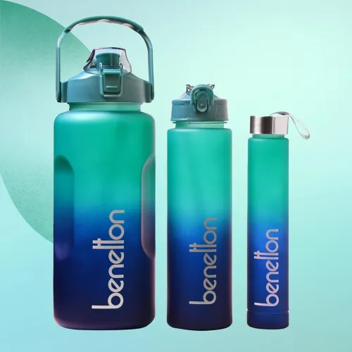 Image of United Colors of Benetton 3-in-1 Water Bottle Set, 2000ML + 750 ML + 300 ML Assorted Bottles 