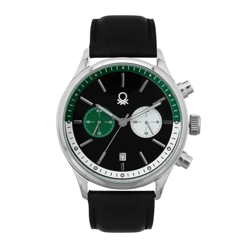 Image of United Colors of Benetton Signature Analog Watch for Man with Black Round Dial & Black Leather Strap Band Water Resistan