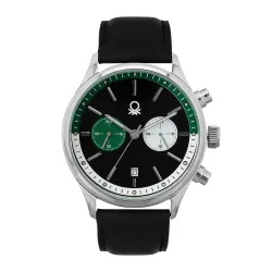 United Colors of Benetton Signature Analog Watch for Man with Black Round Dial & Black Leather Strap Band Water Resistan