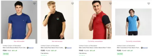 Image of United Colors of Benetton Men Solid Pure Cotton T-Shirt at Minimum 70% Discount 