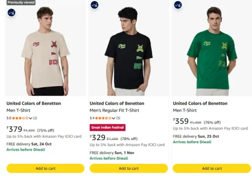 Image of United Colors of Benetton Men T-Shirt at minimum 70% Discount
