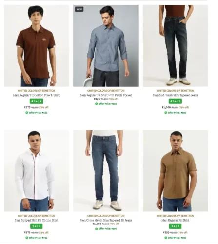 Image of UNITED COLORS OF BENETTON Men's Clothing up to 75% Discount
