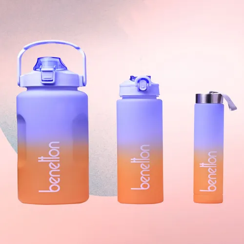 Image of United Colors of Benetton Set of 3 Plastic Colourblocked Water Bottle
