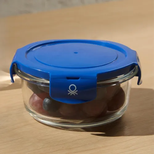 Image of United Colors of Benetton Glass Food Storage Container 570ml Blue Lid