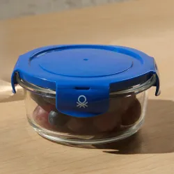 United Colors of Benetton Glass Food Storage Container 570ml Blue Lid