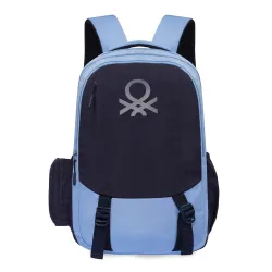 United Colors of Benetton Turf 24L Laptop Backpack - Blue+Navy, Fits 15-inch Laptop, Water-Resistant with Secure Buckle, for Students & Commuters