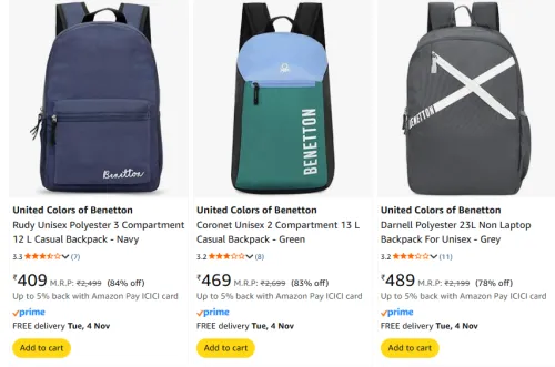 Image of UNITED COLORS OF BENETTON Backpacks upto 84% Discount