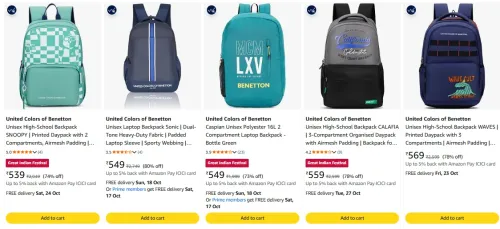 Image of UNITED COLORS OF BENETTON Bagpack upto 80% Discount