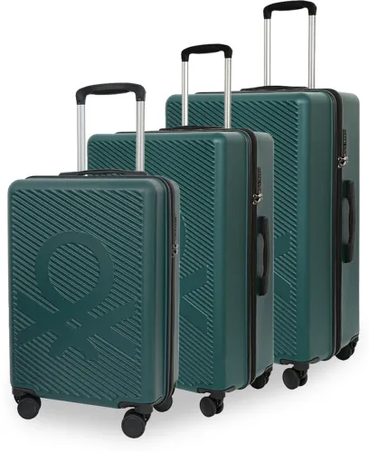 Image of United Colors of Benetton Hard Body Set of 3 Luggage 8 Wheels - Glide - Green