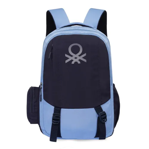 Image of United Colors of Benetton Turf 24L Laptop Backpack - Blue+Navy, Fits 15-inch Laptop, Water-Resistant with Secure Buckle,