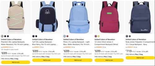 Image of United Colors of Benetton Backpack Upto 75% Off