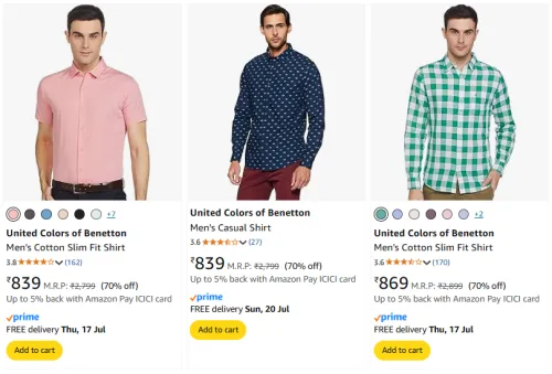 Image of UNITED COLORS OF BENETTON Men's Shirt at minimum 70% Discount
