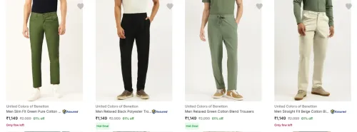 Image of United Colors Of Benetton Men's Trousers at minimum 60% Discount