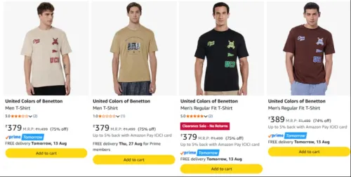 Image of United Colors of Benetton Men's tshirts upto 75% Discount 