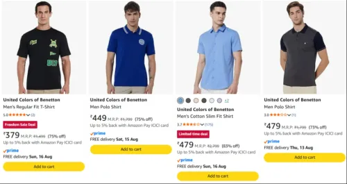 Image of United colors of Benetton Men's Tshirts upto 83% discount 