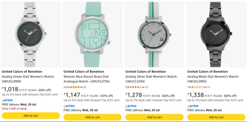 Image of United Colors of Benetton Women Watch Minimum 60% FF
