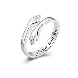University Trendz Always With You Silver Stainless Steel Hug Ring - Adjustable Band Jewelry Gift for Women, Teen, Girls