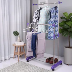 UNIZONE Portable Wardrobe Rack with Wheels & Bottom Shelf 