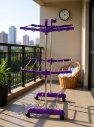 Unizone Steel Aluminium Plastic Floor Cloth Dryer Stand SS Premium Compact Space Saving Foldable