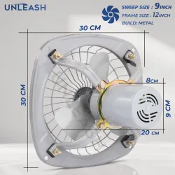Unleash Aero 9 inch Exhaust | Dust Protection | Kitchen Use | Bathroom Use 230 mm Exhaust Fan (Grey)