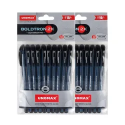 UNOMAX Boldtron 2X 1.0mm Ball Point Pens - Pack of 20 (20 Black) | Fast-Flowing Ink, Pocket-Friendly, Budget-Friendly