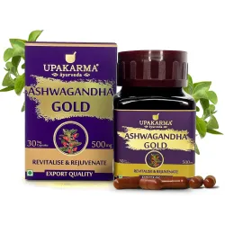 Upakarma Ashwagandha Gold 30 Capsules | Contains Gold | Ashwagandha Root Extract, Brahmi, Shigru and Other Action Herbs 