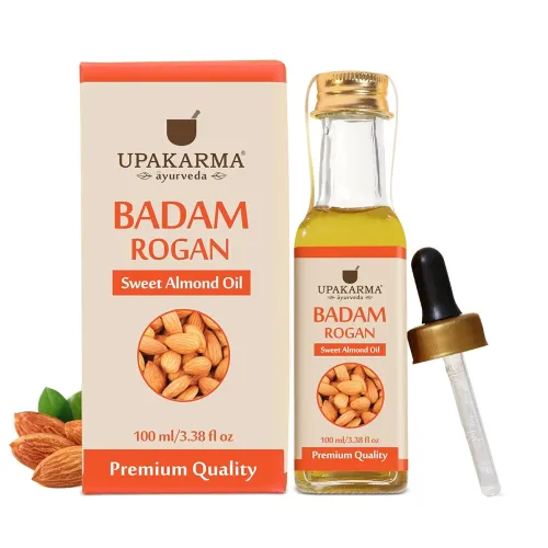 Image of UPAKARMA Ayurveda Premium Badam Rogan Oil - 100ml | Pure & Natural Cold Pressed Sweet Almond Oil | Promotes Skin & Hair 