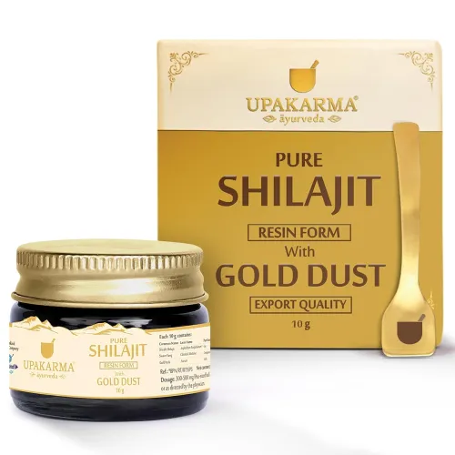 Image of UPAKARMA Pure Shilajit Resin with Gold Dust 10g | 300mg/serving | Extensive Global Sourcing | Potent Ayurvedic Formula w