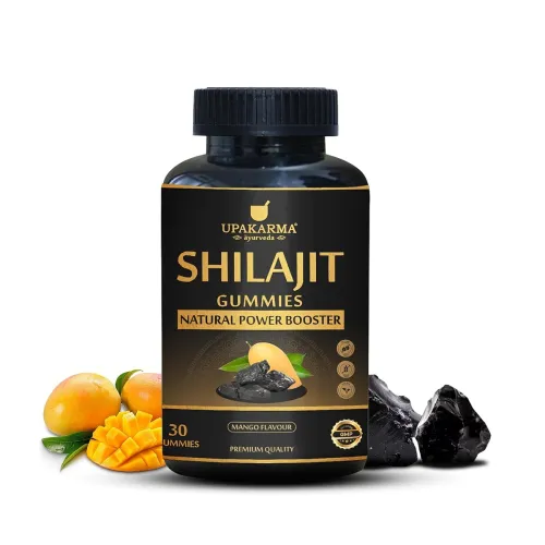 Image of Upakarma Shilajit Gummies | 250 mg Shilajeet /Gummy with 75% Fulvic Acid | Tasty Mango Flavour | Sugar Free, Gluten Free