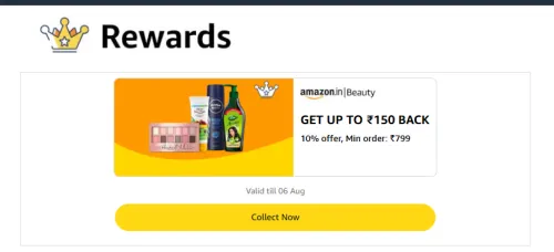 Image of Amazon Beauty Reward: Upto ₹150 back on order above ₹799