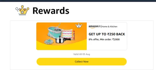 Image of Amazon home & kitchen Reward: Upto ₹250 back on order above ₹2000
