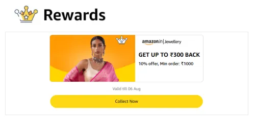 Image of Amazon Jewellery Reward: Upto ₹300 back on order above ₹1000