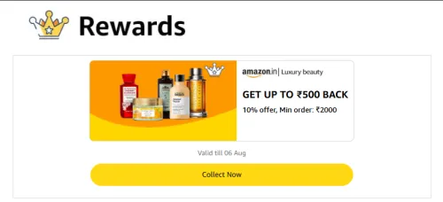 Image of Amazon Luxury Beauty Reward: Upto ₹500 back on order above ₹2000