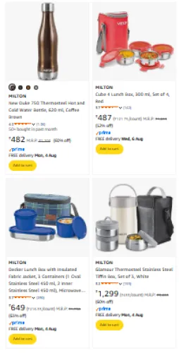 Image of Upto 63% Discount on Milton Products