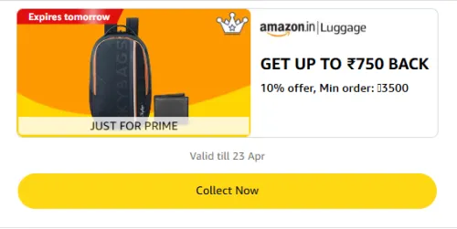 Image of Amazon Luggage reward : upto ₹750 cashback on order above ₹3500