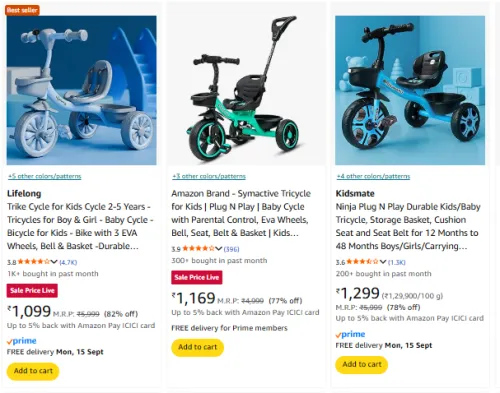 Image of upto 82% off on Kids Cycle Starting At ₹1099