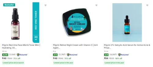 Image of Upto 82% off on Pilgrim Beauty Products starting From ₹49 