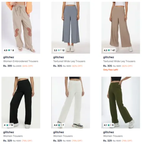 Image of Upto 84% OFF | Glitchez Women's Trousers 