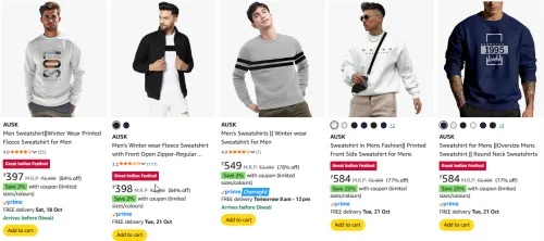 Image of Upto 84% off on AUSK Men's sweatshirt