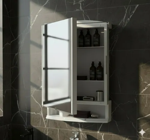 Image of URBAN CHOICE Saffire Mirror Cabinet For Home And Living Polypropylene Wall Shelf (Number of Shelves - 6, White)
