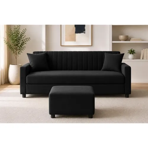 Image of Urban Decor 3 Seater Wooden Sofa Set with Matching Ottoman,