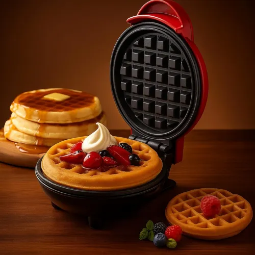 Image of Urban Elite Mini Waffle Maker Machine 3 In 1 Waffle Iron Home Appliances Kitchen Easy To Clean, 4 Inch, Perfect For Brea