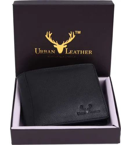 Image of URBAN LEATHER Men Formal Black Genuine Leather RFID Wallet 