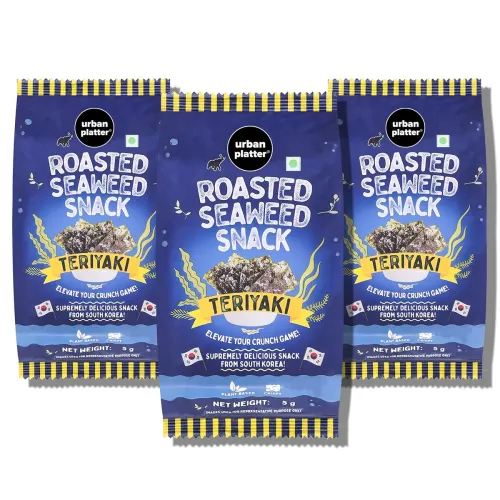 Image of Urban Platter Roasted Seaweed Snack - Teriyaki, 5g (Pack of 3, Ready to eat snack | Crispy Umami Nori Chips | Spicy Teri