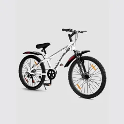 Urban Terrain Galaxy Max 24T Geared High Performance MTB Cycles For Men With Dual Disc Brake 24 T (inch) Road Cycle (7 Gear, White, Black, Only Front Suspension)