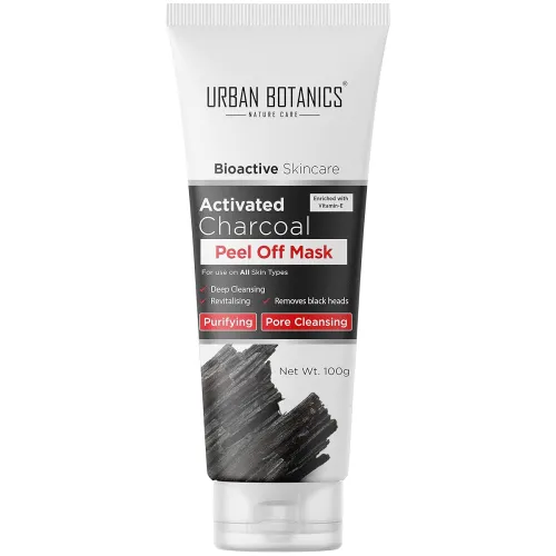 Image of UrbanBotanics Activated Charcoal Peel Of Mask For Men & Women with Vitamin E for Deep Pore Cleansing, Removing Blackhead