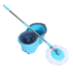 Urbane Home Plastic Adjustable Mopping Set & 2 Microfiber Head Refill with Wheels Bucket and Auto Fold Handle for Floor 